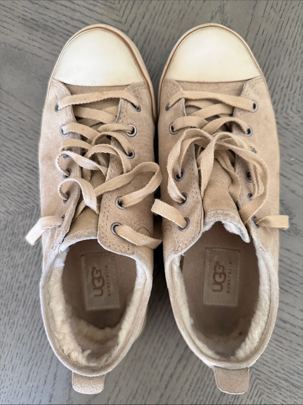UGG Australia Suede Lace-Up Sneakers, Shearling Lined, AS IS, Estimated US 6.5–7